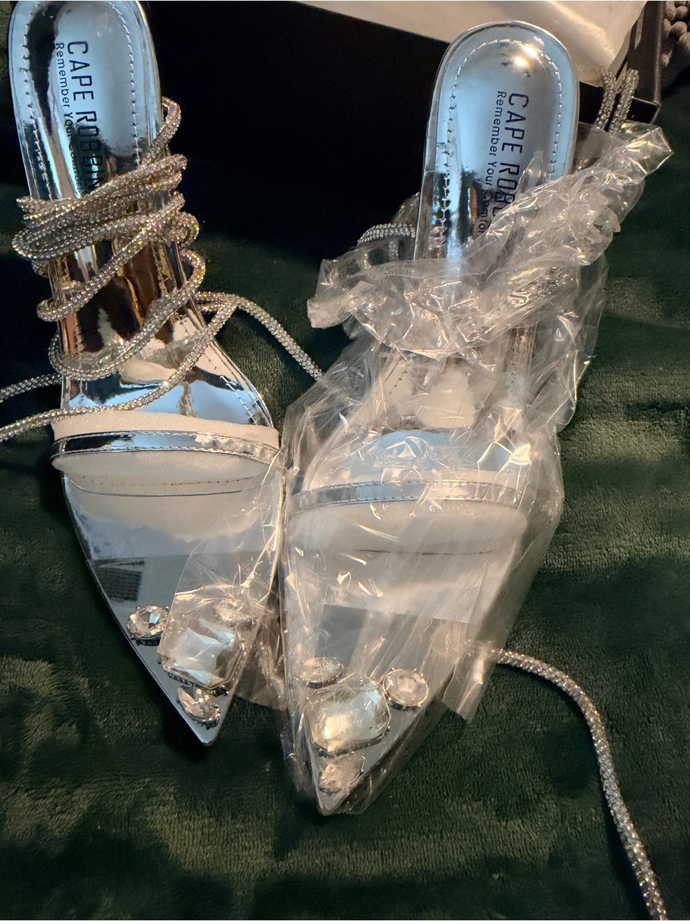 Cape Robbin Silver Jeweled Strappy Pointed Toe Heels - Picture 5 of 6